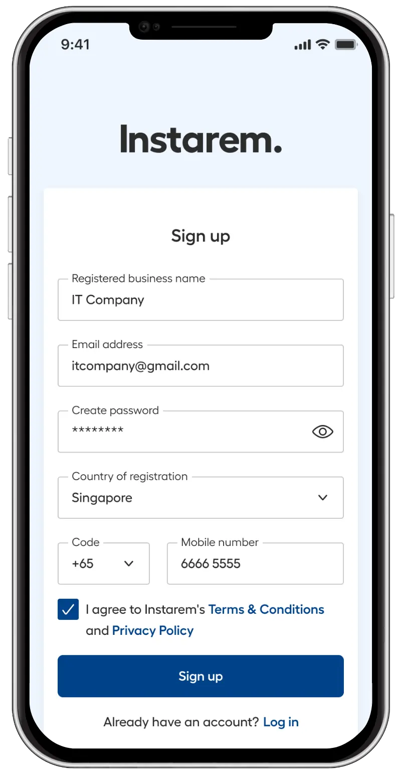 sme signup with dummy details filled up
