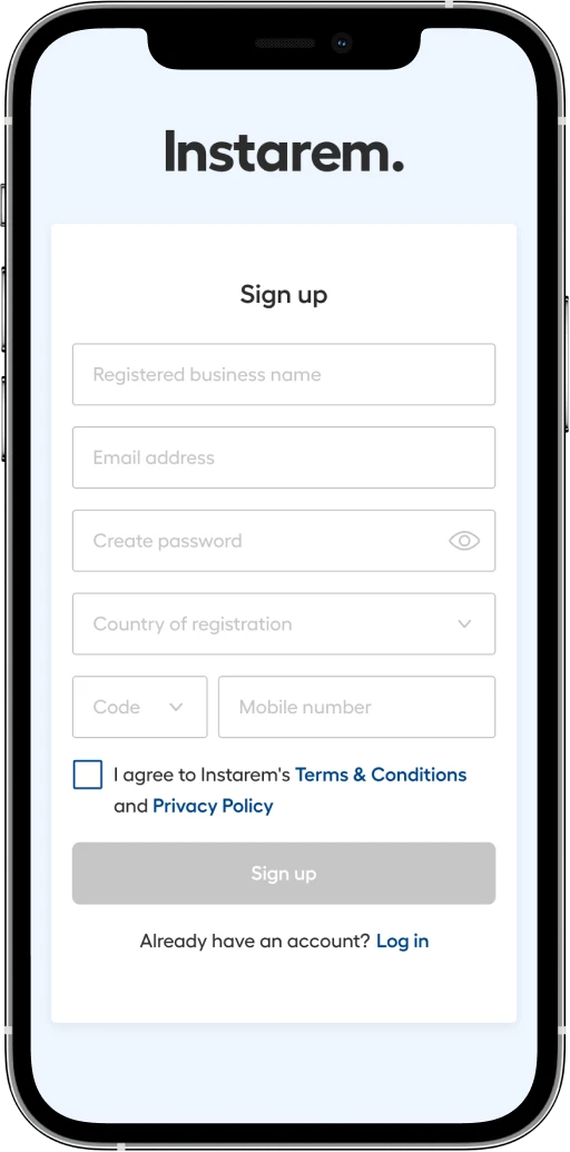 Signup form in mobile screenshot